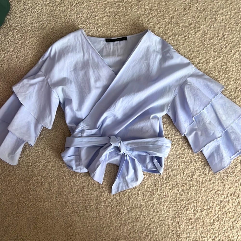 Zara ruffle sleeve wrap top